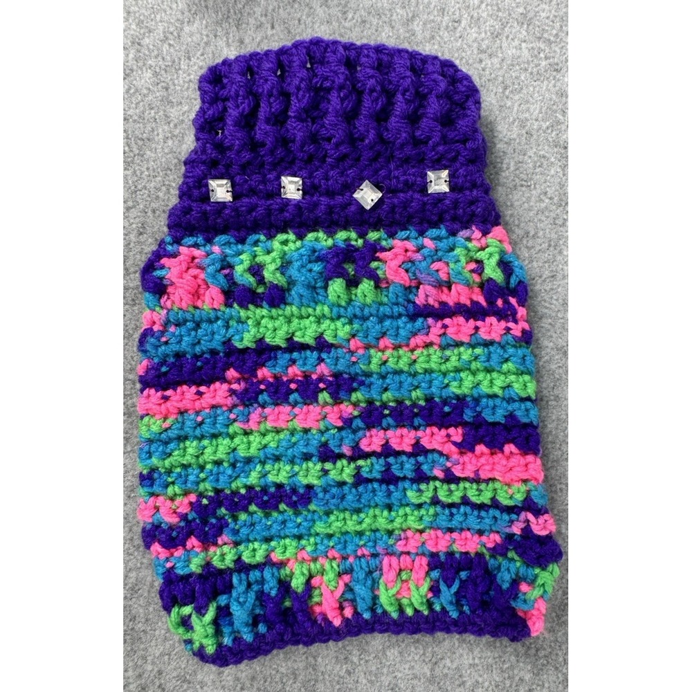 Dog Sweater Small Purple Pink Green Crochet Handmade